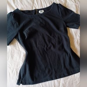 Old Navy Stretch Ponte Cotton Black Neutral Darted Short Sleeve Fitted Blouse